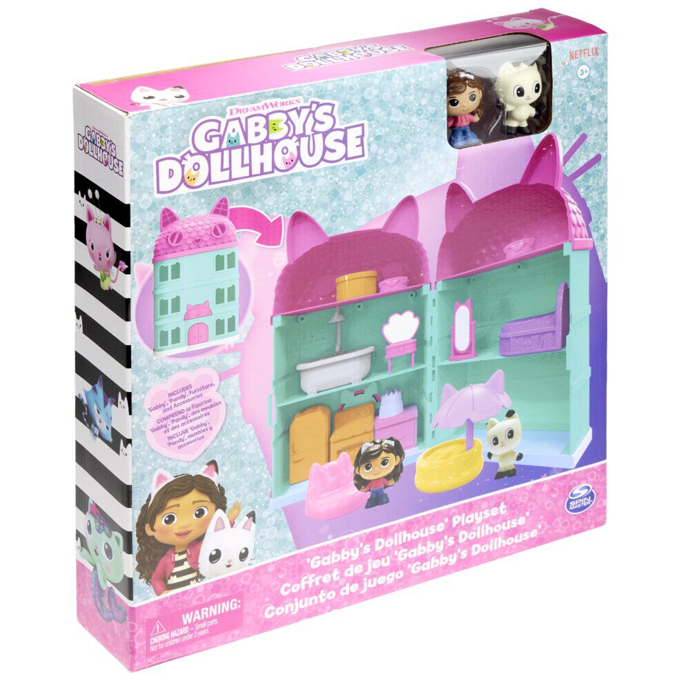 Maison de poupée avec 2 personnages Gabby et la Maison Magique bleue et rose