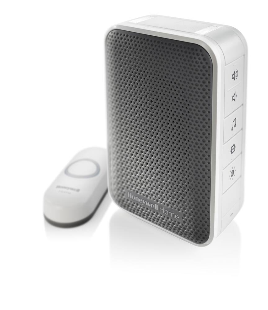 Honeywell 3-Series Wireless Battery 84-db LED 6-Tune Doorbell Chime, 1 Push Button, White/Grey