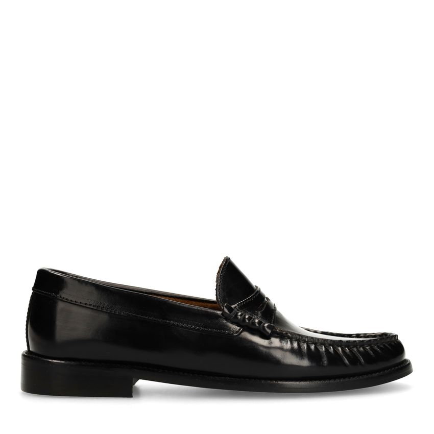 Manfield Zwarte leren loafers