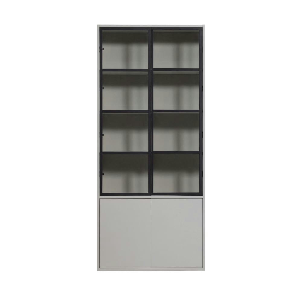 BASIC - Vitrine 4 portes en bois et métal H230cm gris clair
