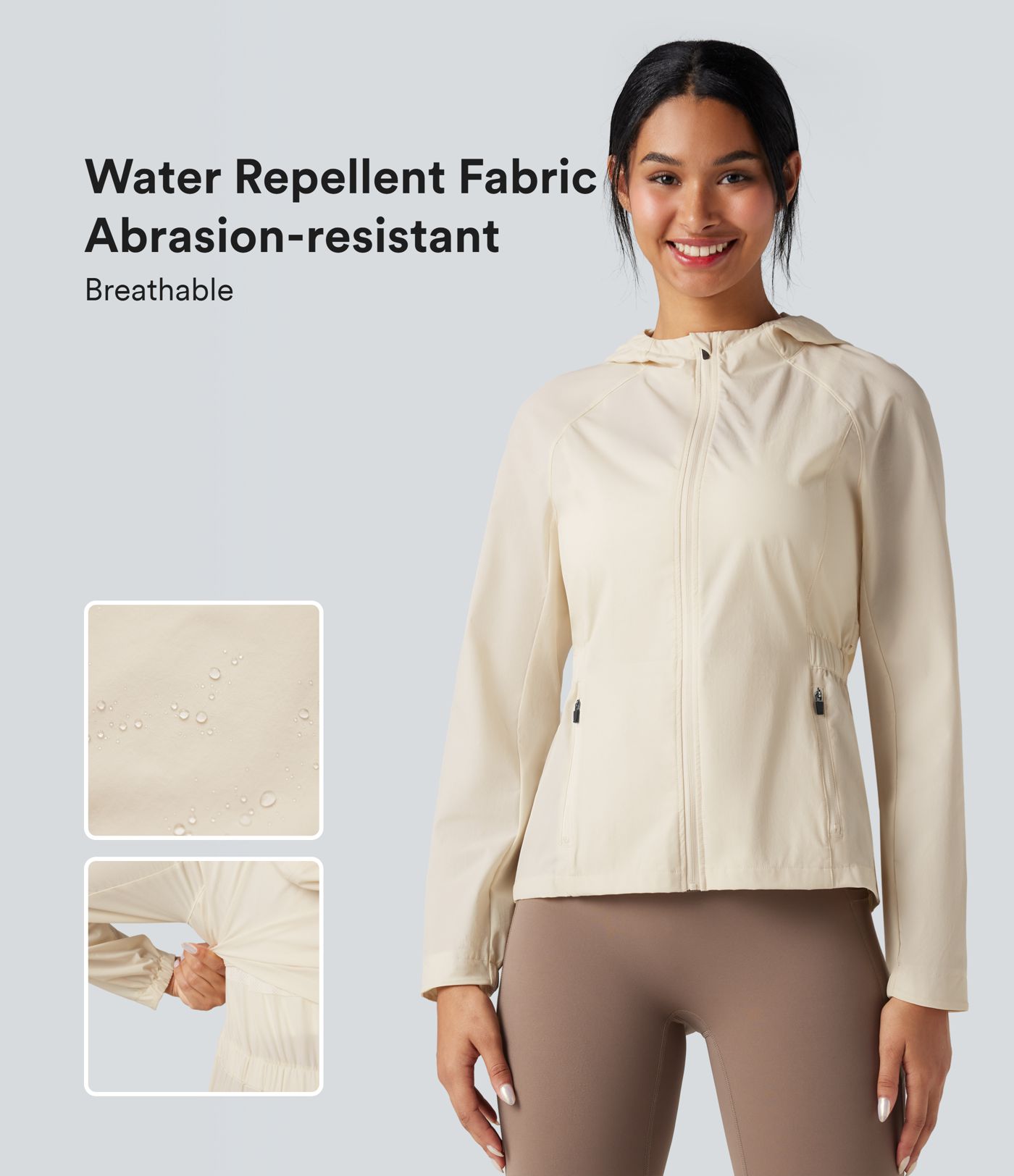 Veste de randonnée déperlante résistante à l'abrasion à capuche avec mesh contrastant et poches