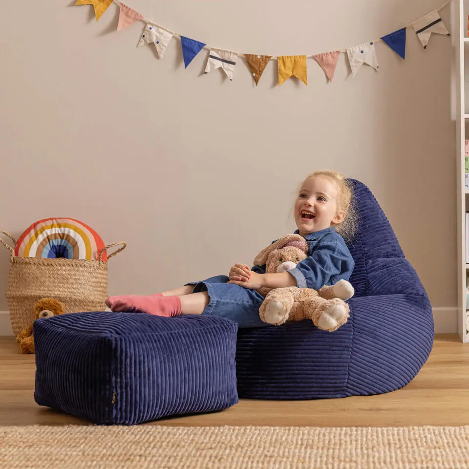 Set van 2 icon Kinderzitzakken Dalton - Corduroy Zitzak - Marineblauw