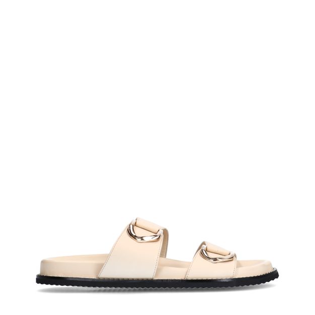 Off white leren slippers met goudkleurige details