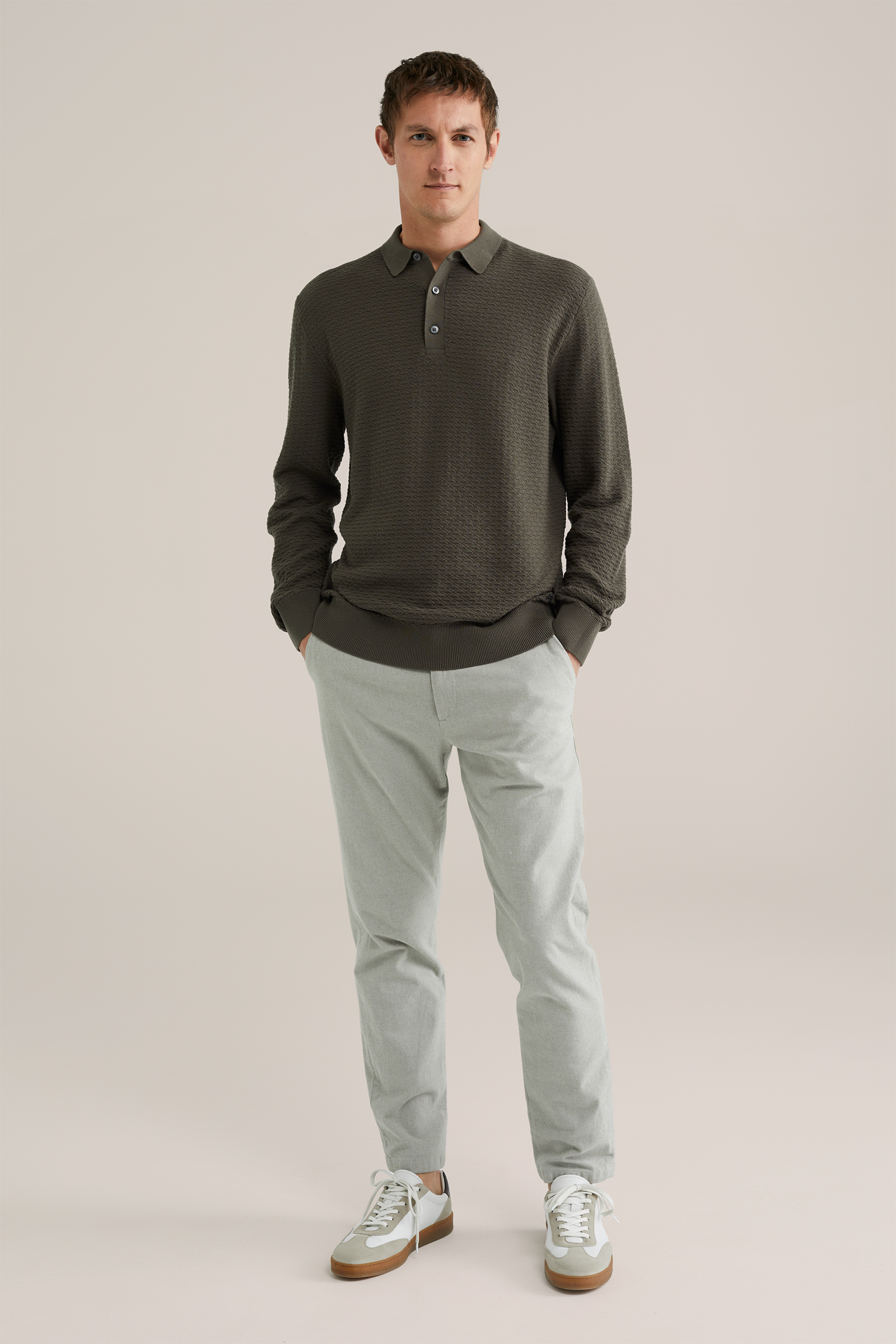 Heren Regular fit gebreide polo met structuur