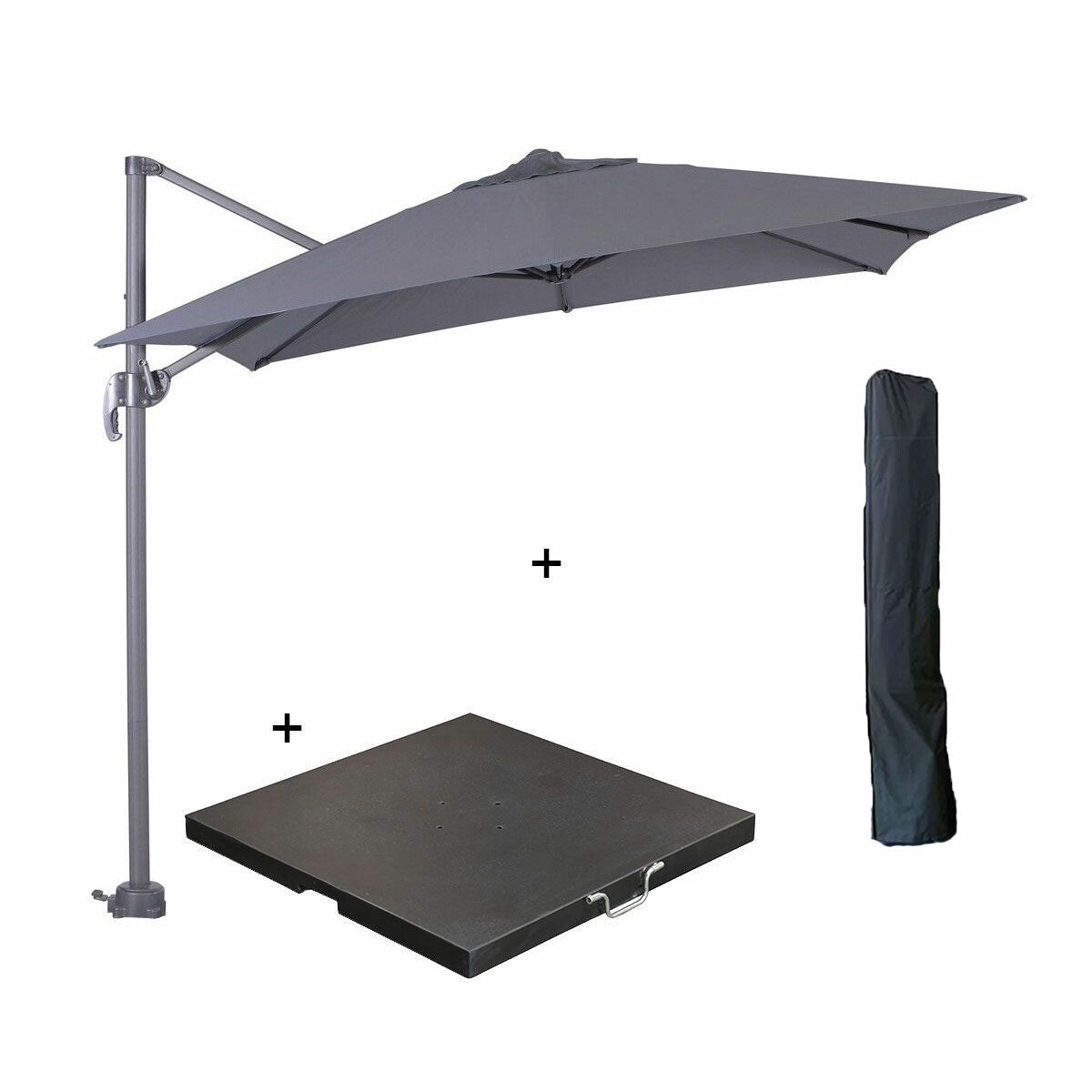 Garden Impressions zweefparasol Hawaii S d. grijs 250x250 cm incl 80 kg voet en hoes