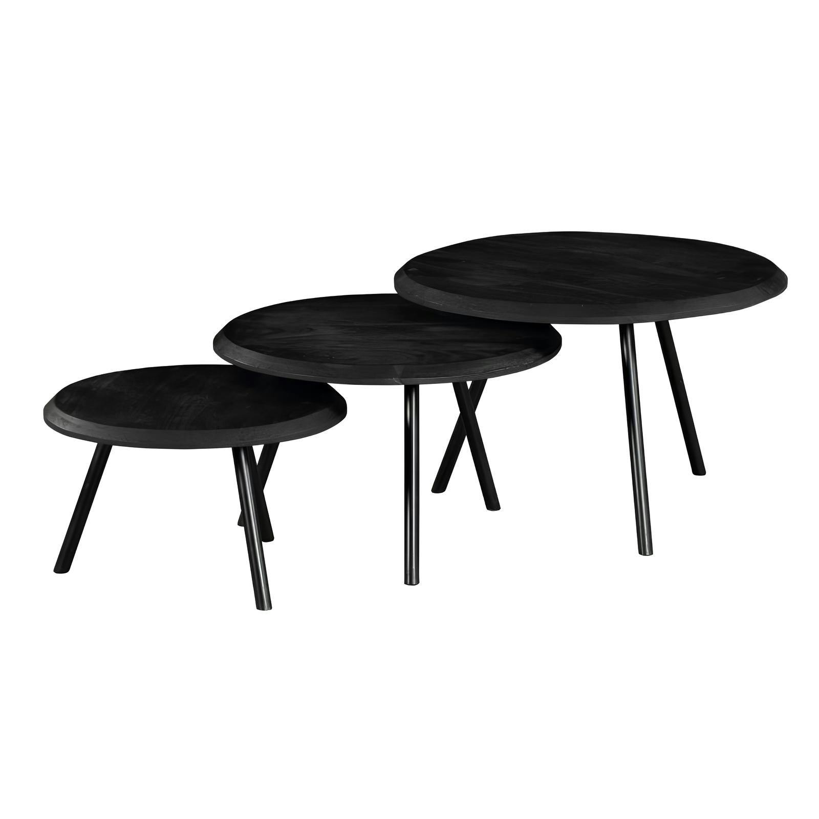 Table basse gigogne bois noir pieds compas (lot de 3) ALMA