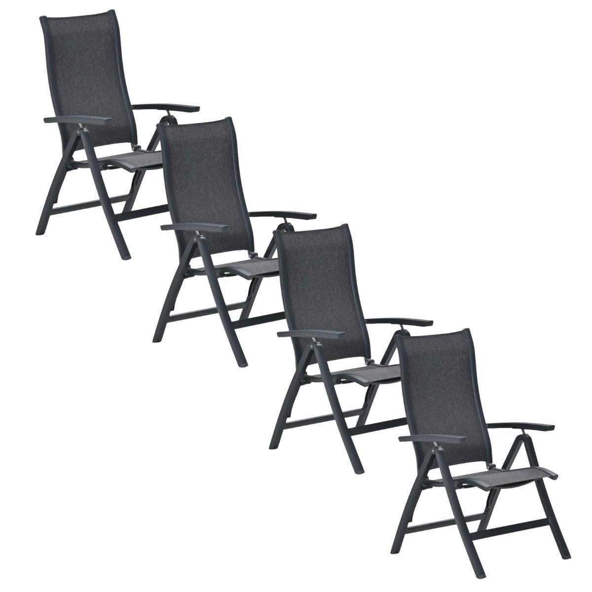Garden Impressions Tuinstoel Hilly verstelbaar donker grijs - 4 stuks