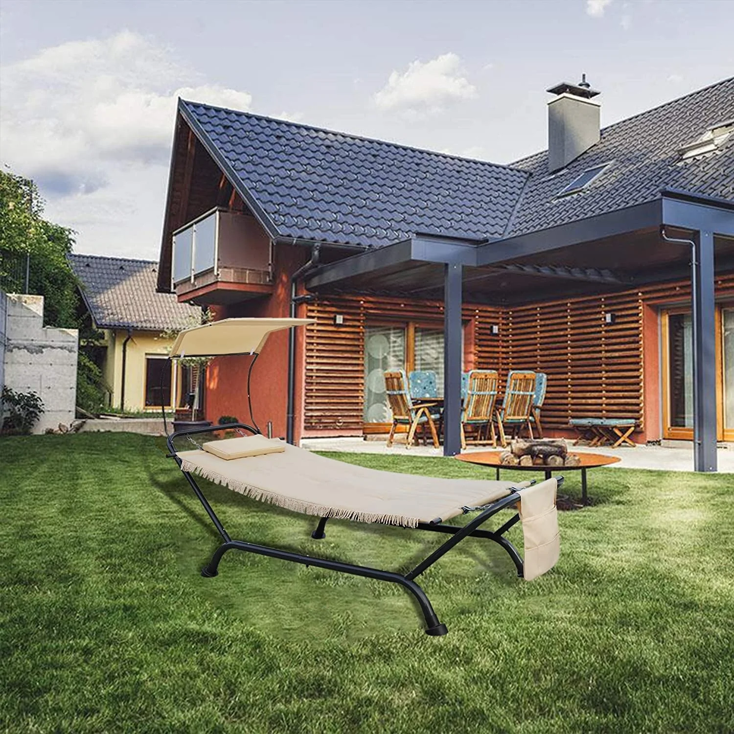 Kozyard Ailsa Outdoor Patio Hammock with Stand, Pillow, Storage Pockets