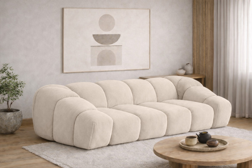Sofa modułowa trzyosobowa, welur Bluvel, Kremowy, CROISSANT