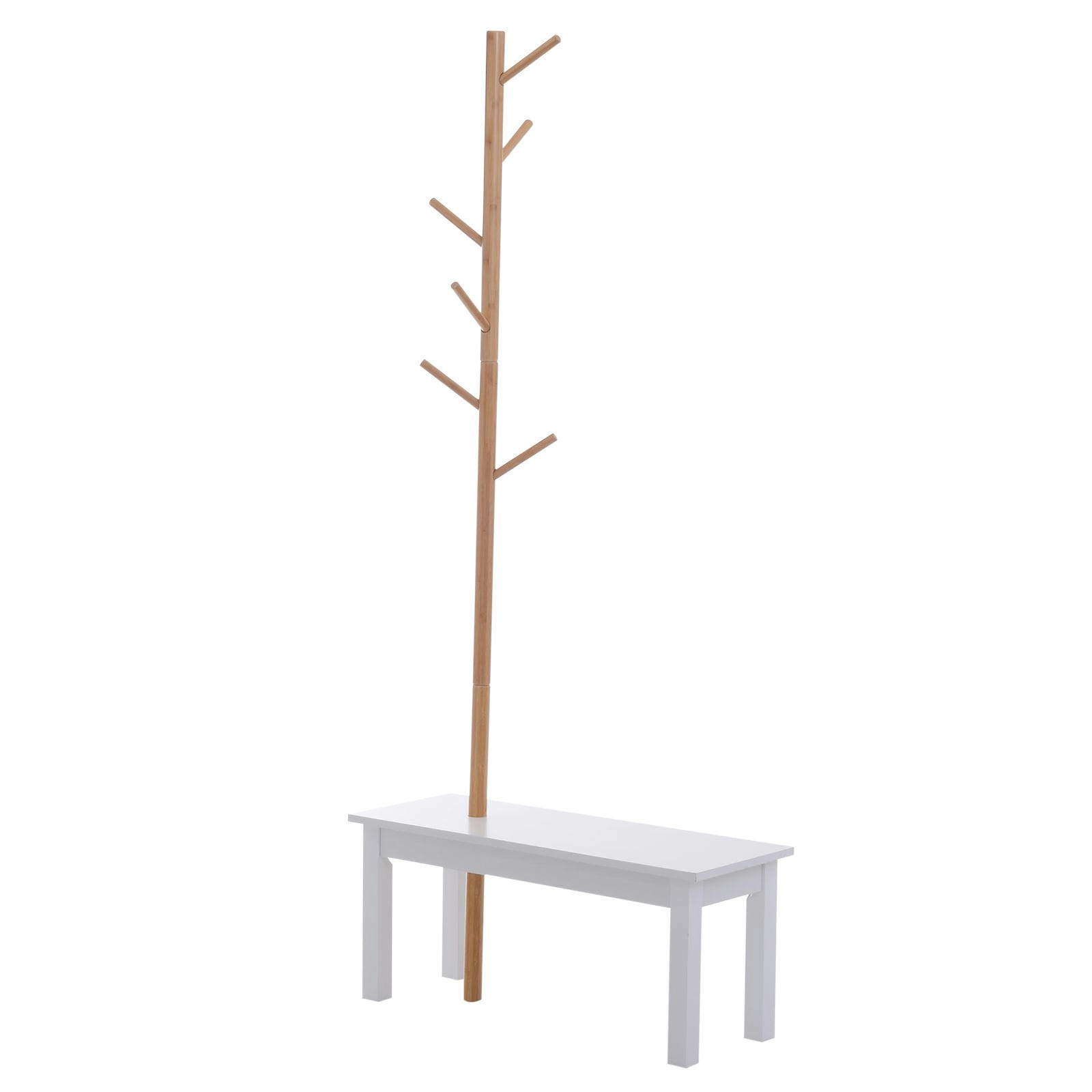 - Banc porte-manteaux 2 en 1 blanc bois bambou