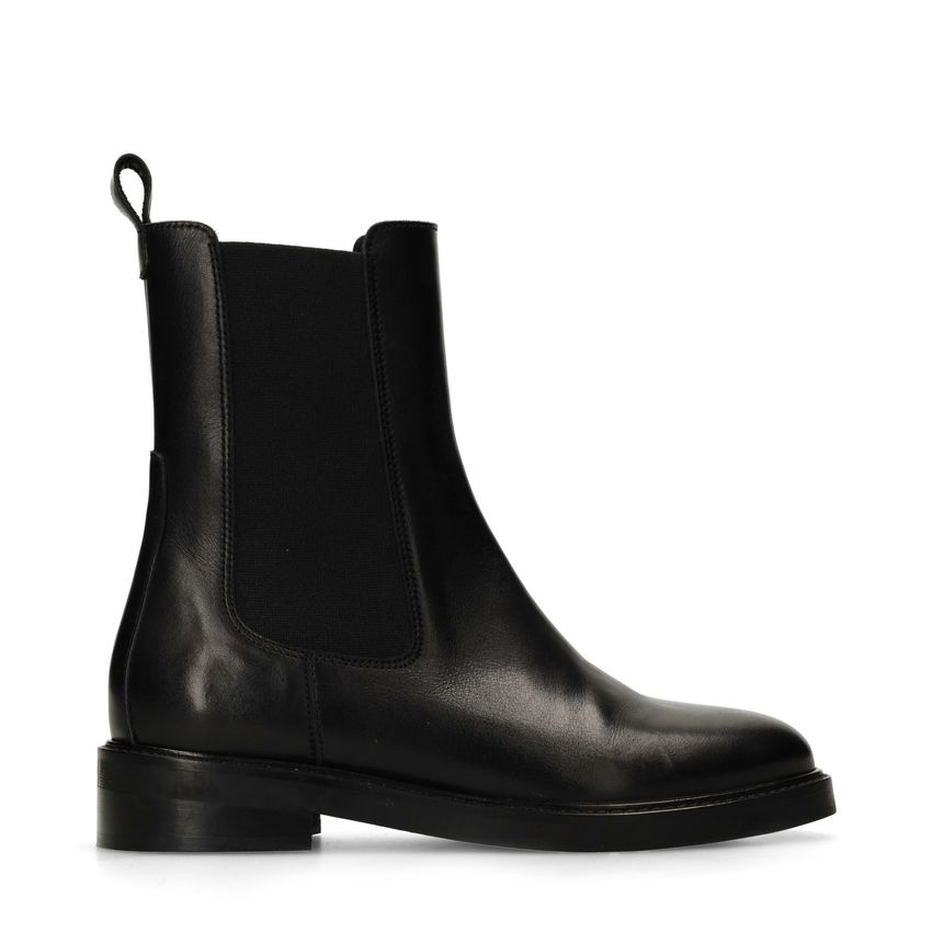 Manfield Zwarte leren chelsea boots