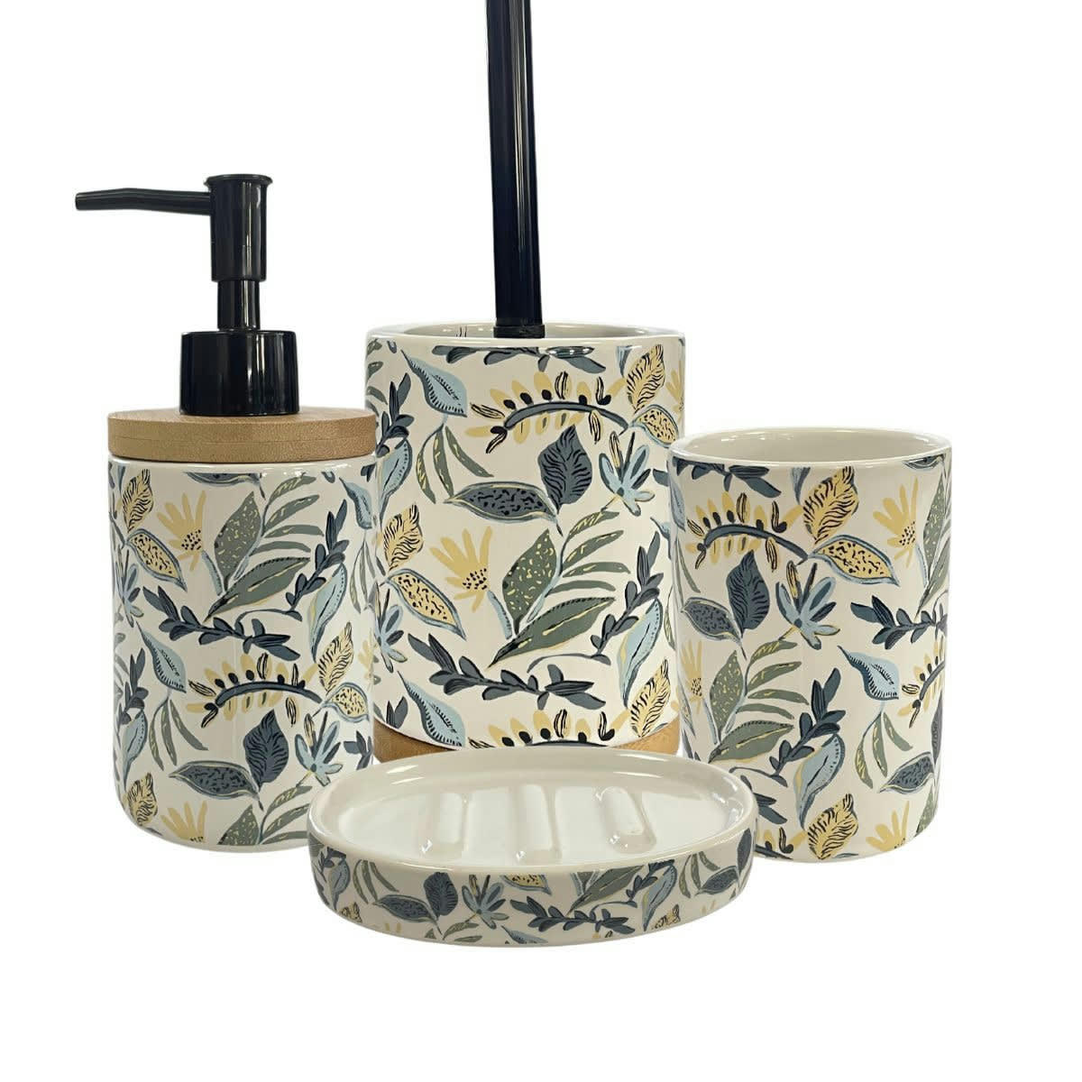 JUNGLE - Set de salle de bain 4 pièces en céramique bleu