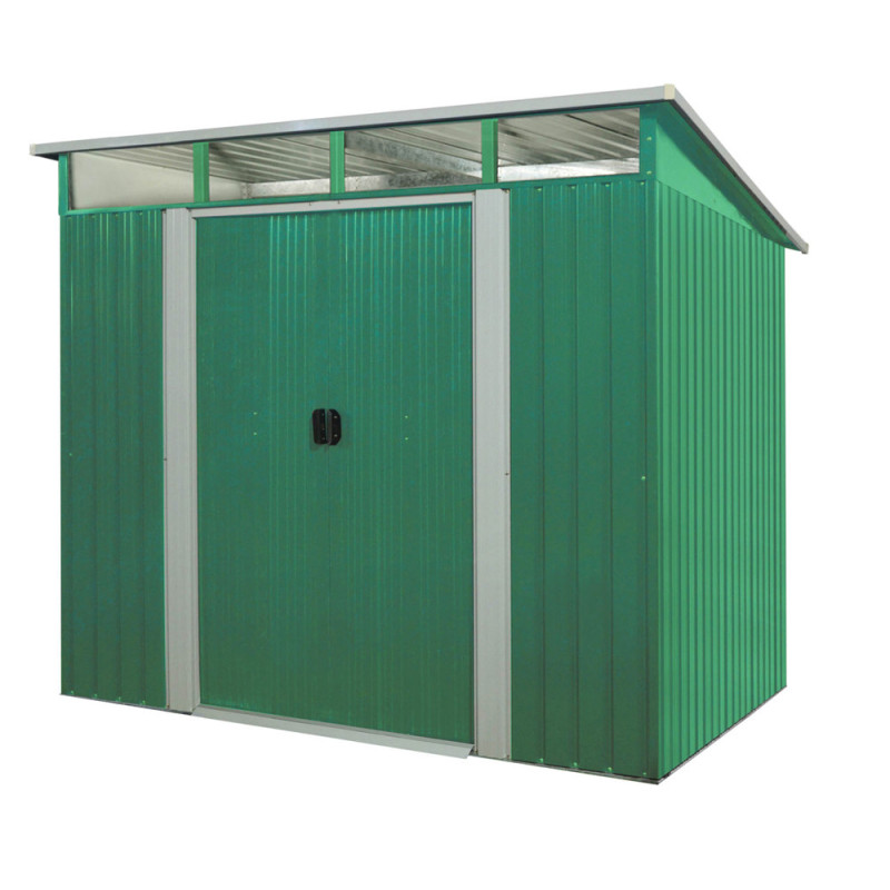Abri de jardin en métal Lübeck double porte blanc et vert sapin 2,38 x 1,93 x 2,03 m PERGART