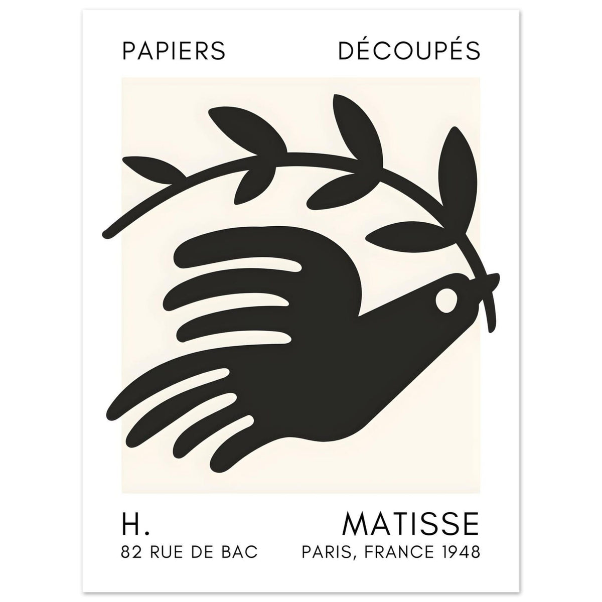 Artfulprints Poster Matisse - Peace dove black  - 30x40 cm - Zwart