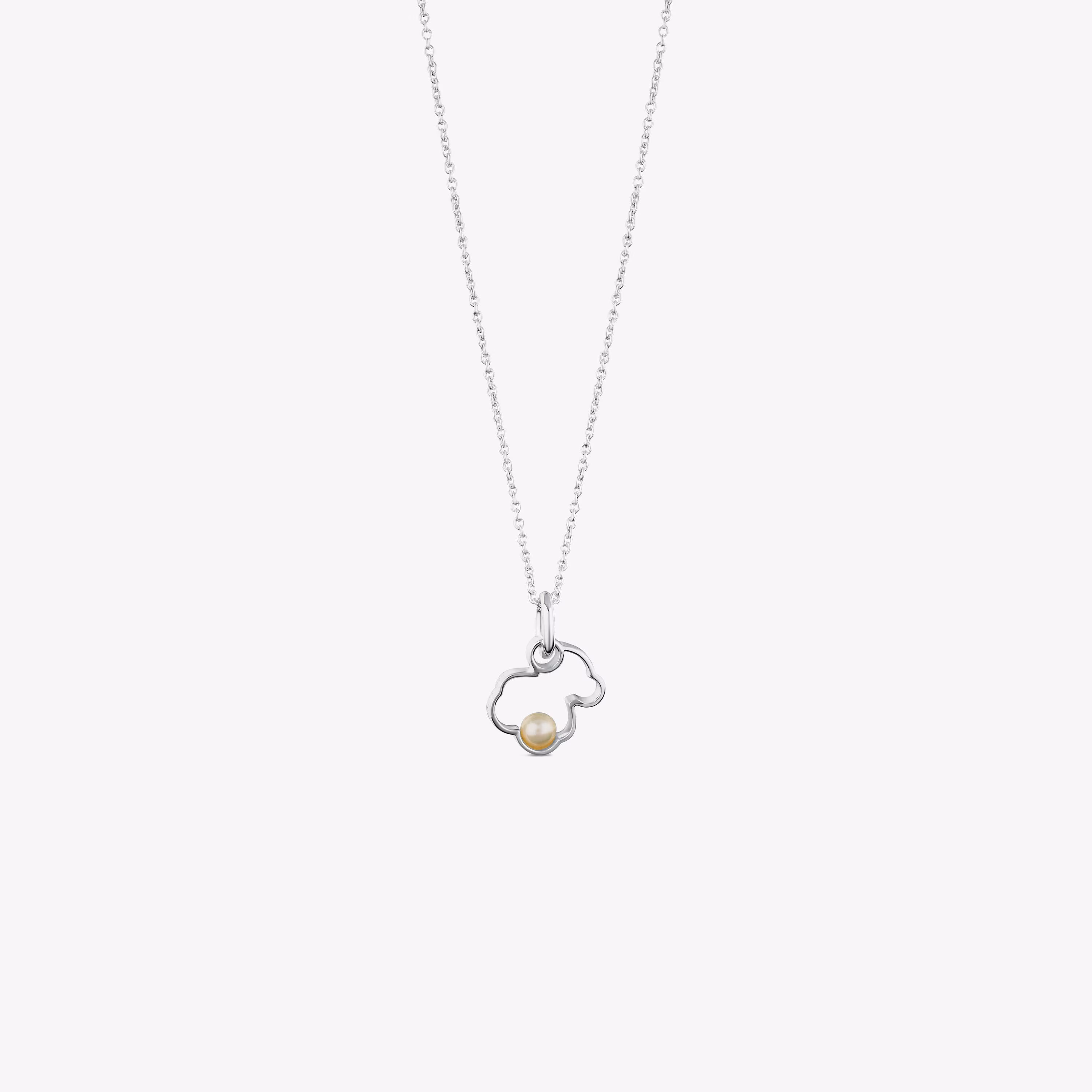 Collar de plata con perla cultivada motivo silueta oso Silueta