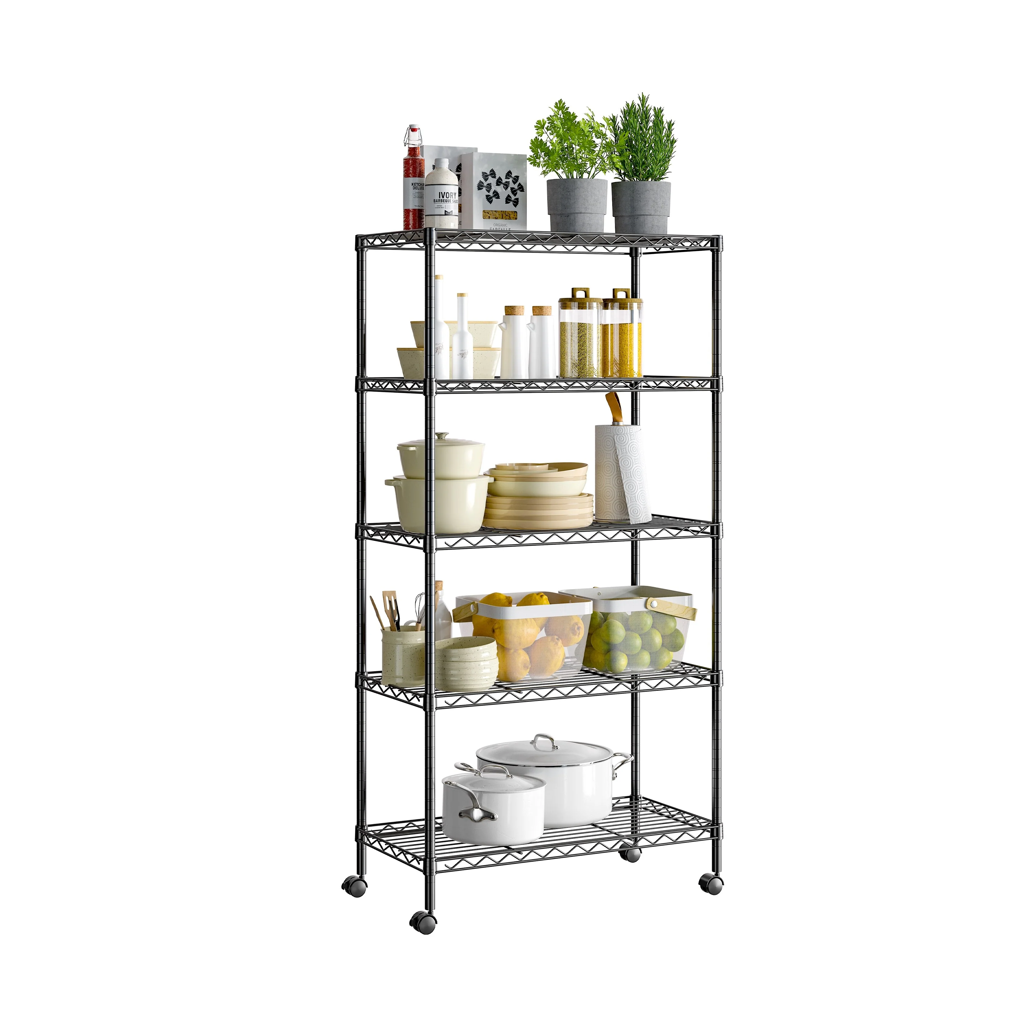 Seville Classics 5-Tier Black Epoxy Steel Wire Shelving, 30 W x 14 D x 61.5 H