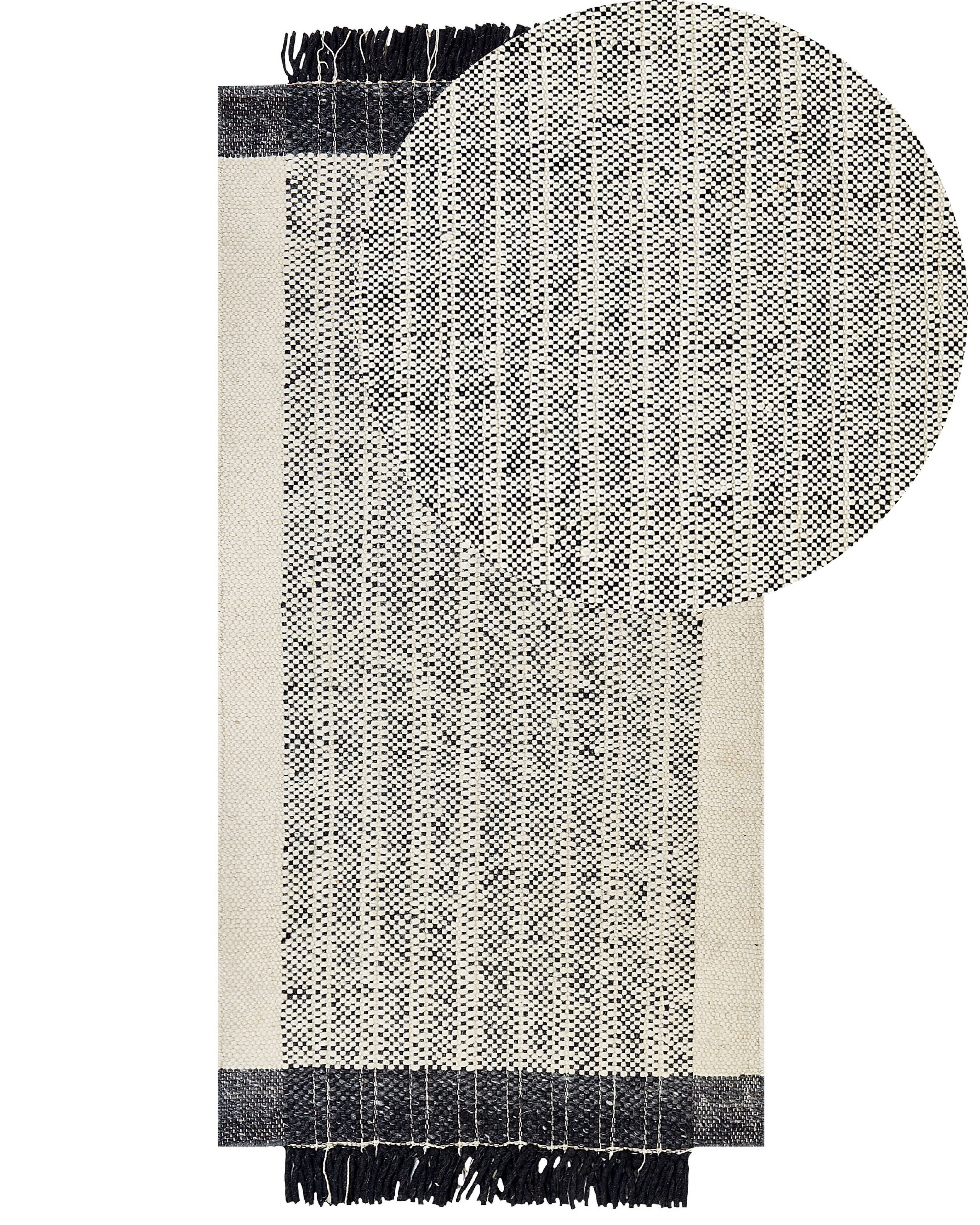 Dywan 80x150 cm wełna biało-czarny