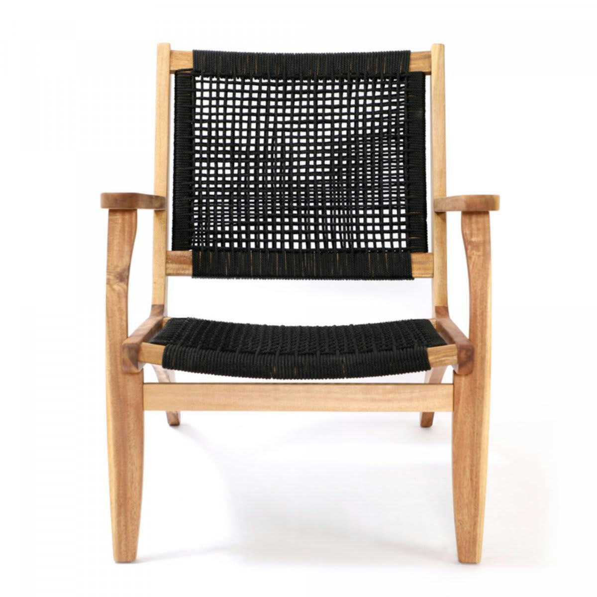 ANACO - Fauteuil extérieur en bois naturel et corde noire