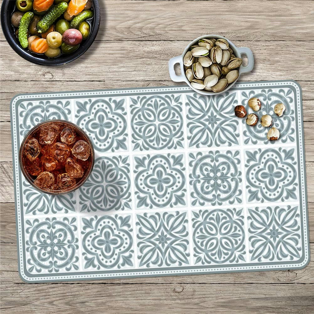 - Set de table carreaux de ciment blanc et bleu 43x28cm