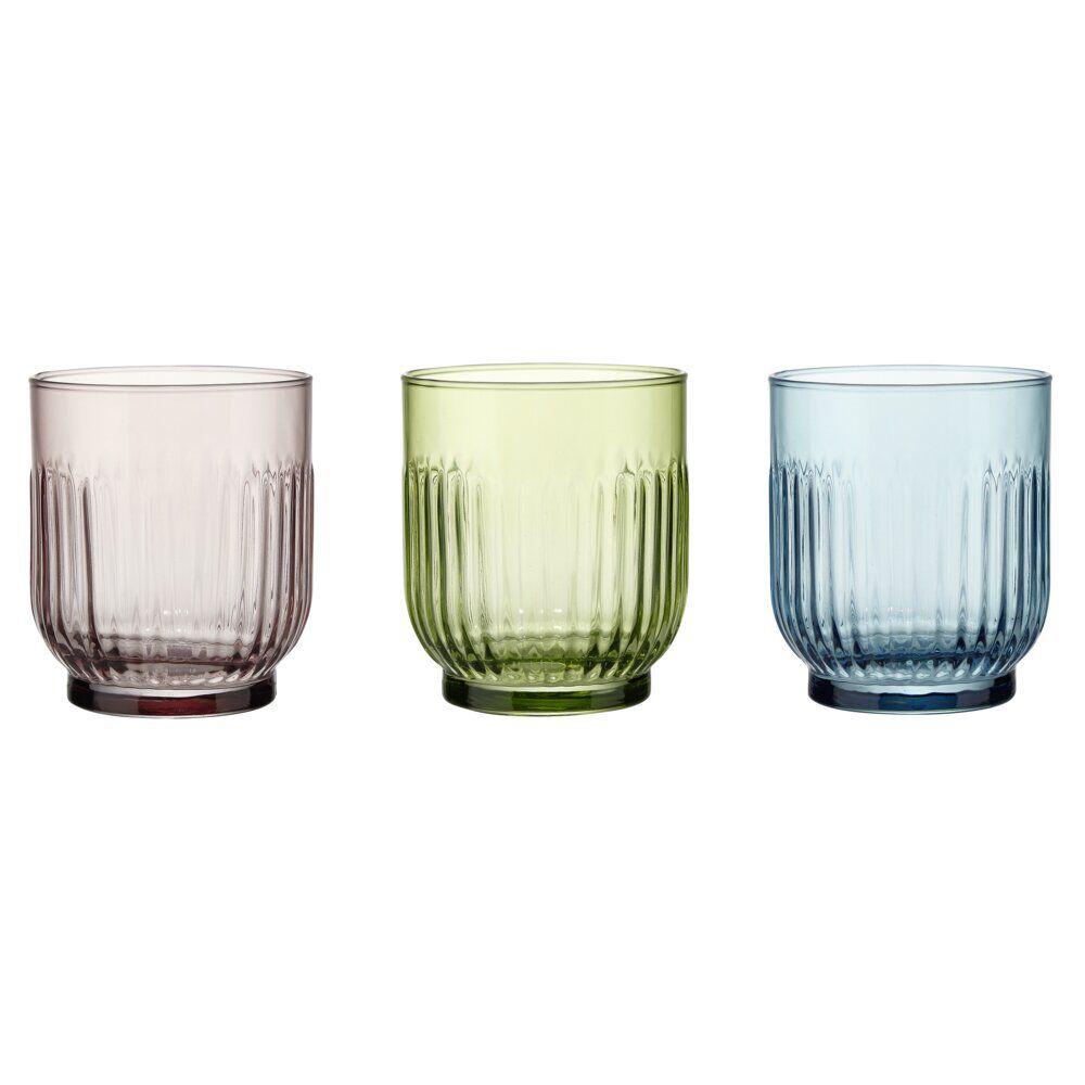 Verre bas x3 Tokyo en verre coloré strié Ø9xH8cm