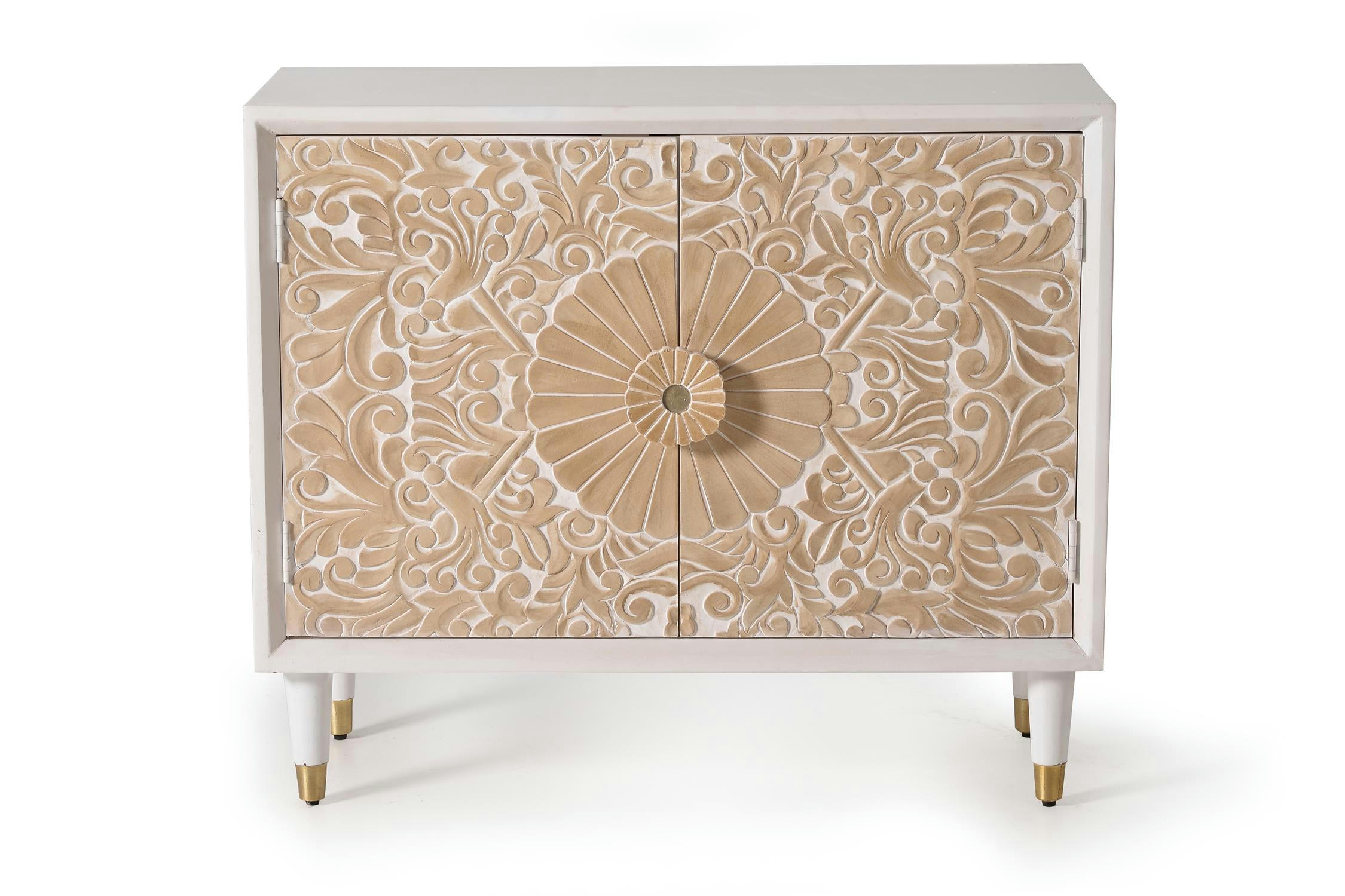 - Buffet en bois de manguier blanc et détails dorés