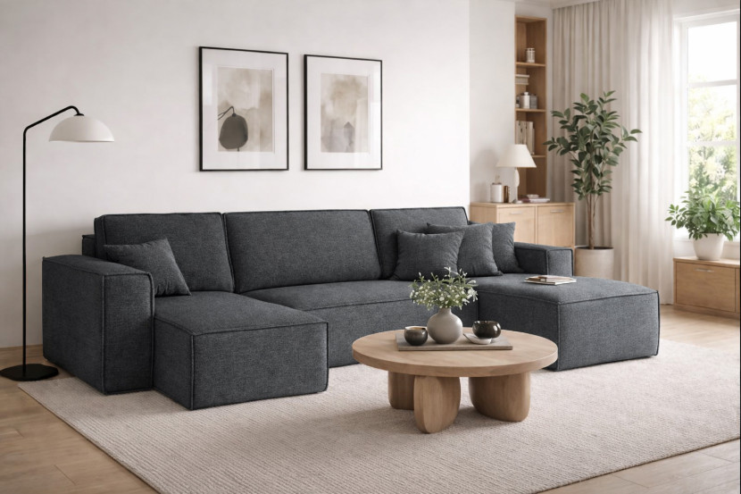 Sofa w kształcie U BEST narożnik, tkanina Neve, wiele kolorów Ciemnoszary