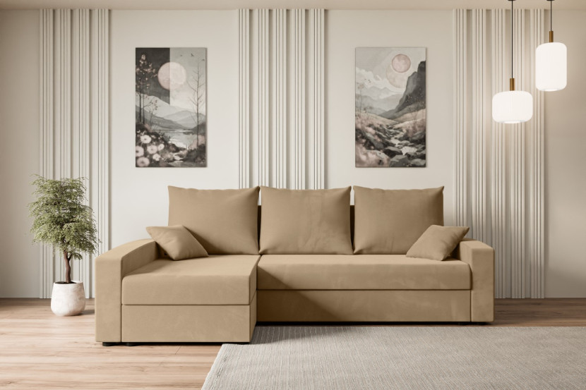 Narożnik z funkcją spania i pojemnikiem ALESIA-L 231x140x90 cm Beżowy