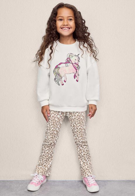 Younger Girls Cream Leopard Print Bootcut Leggings