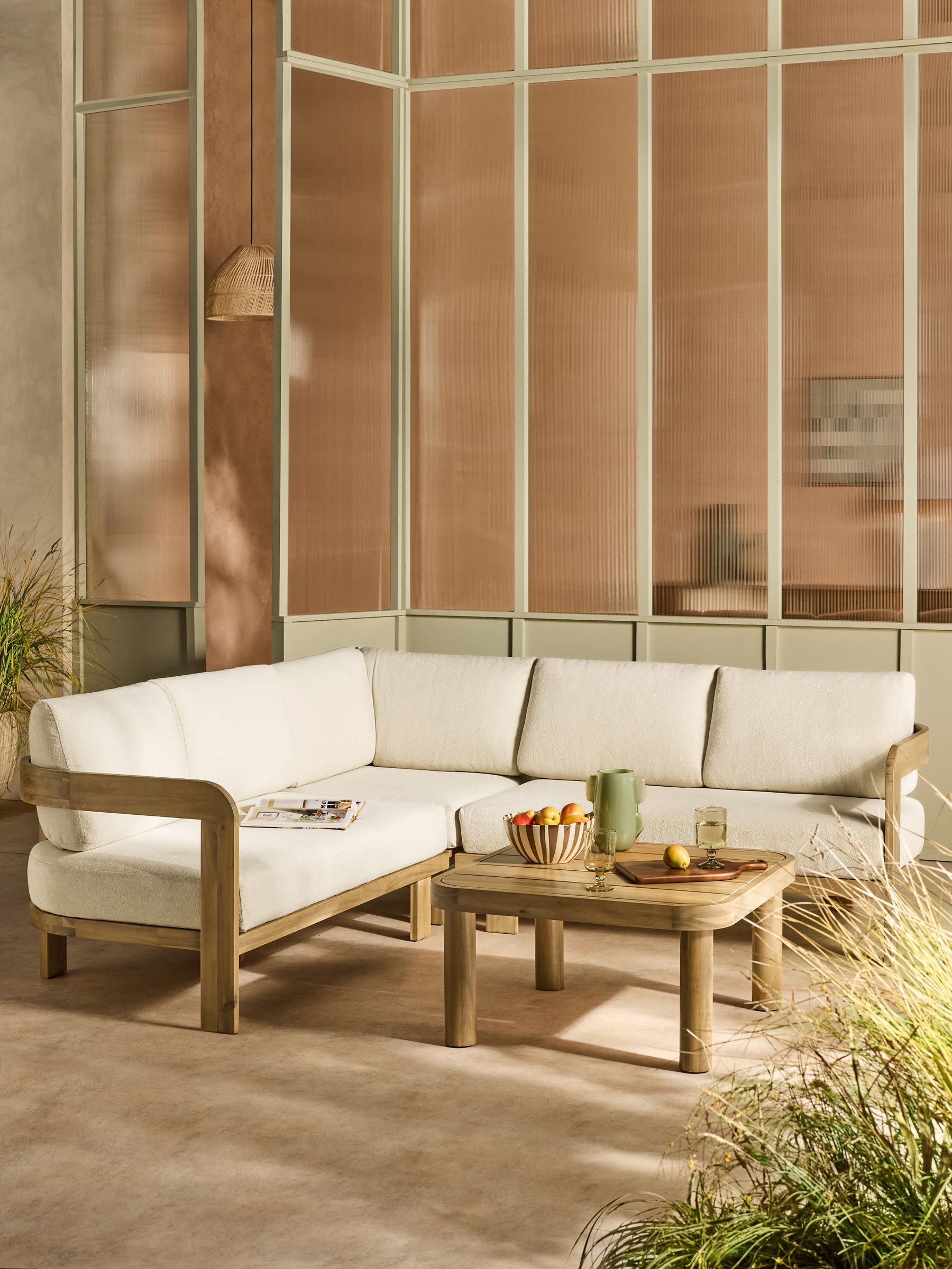 Eliana Garden Corner Lounge Set in Off White Boucle