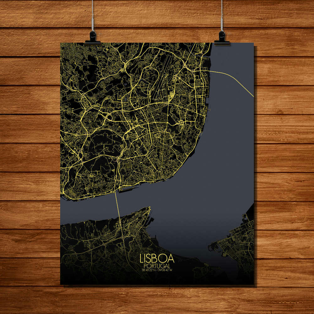 - Affiche Lisbonne Carte Nuit 40x50