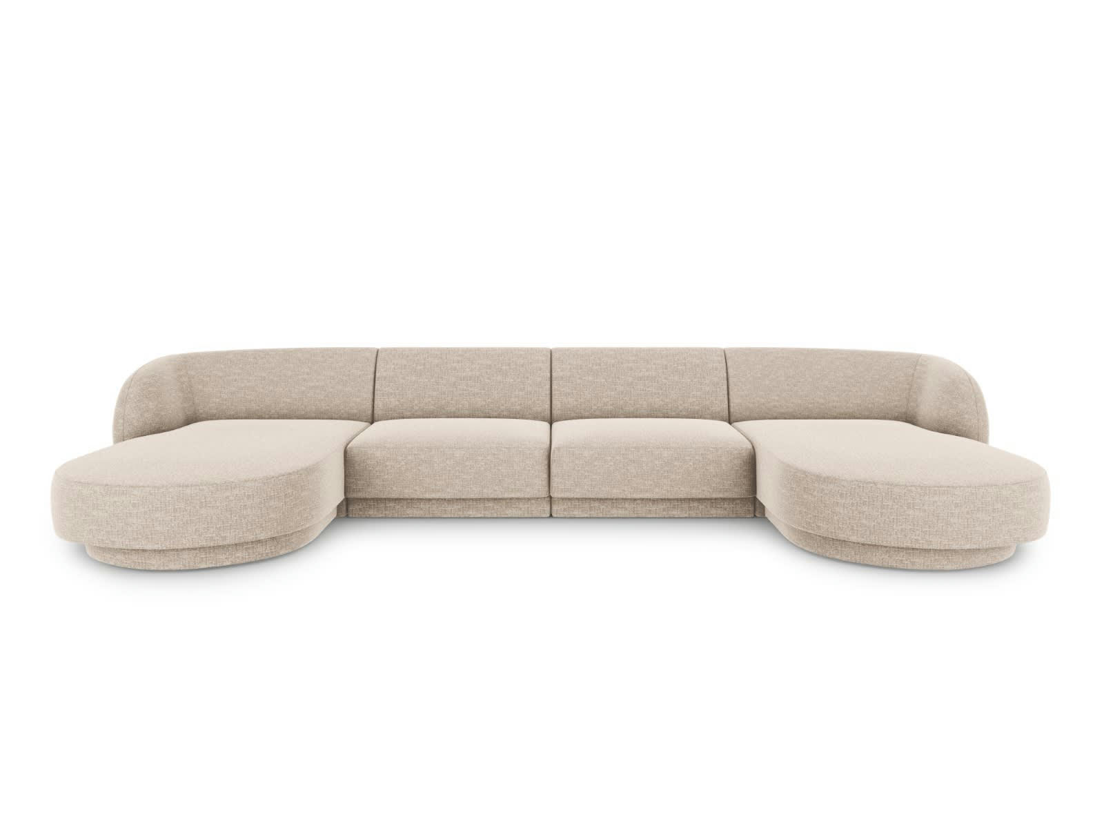 MILEY - Canapé panoramique 5 places en tissu chenille beige