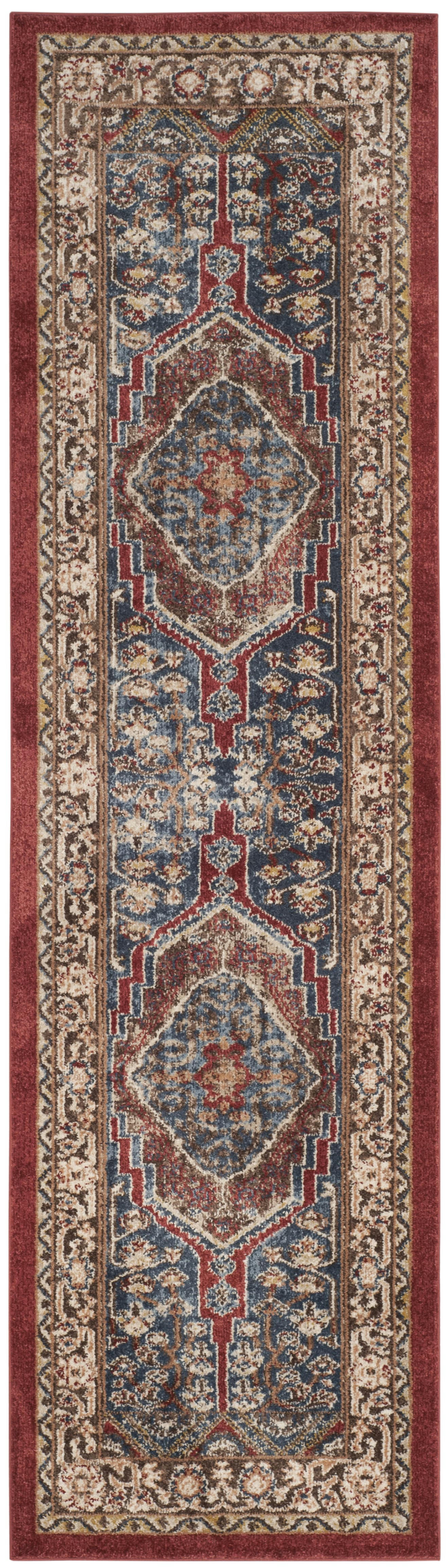 BIJAR - Tapis de salon interieur en bleu roi & marron, 69 x 244 cm