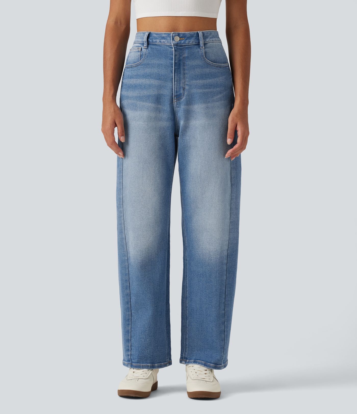 Jean taille haute coupe barrel avec poches