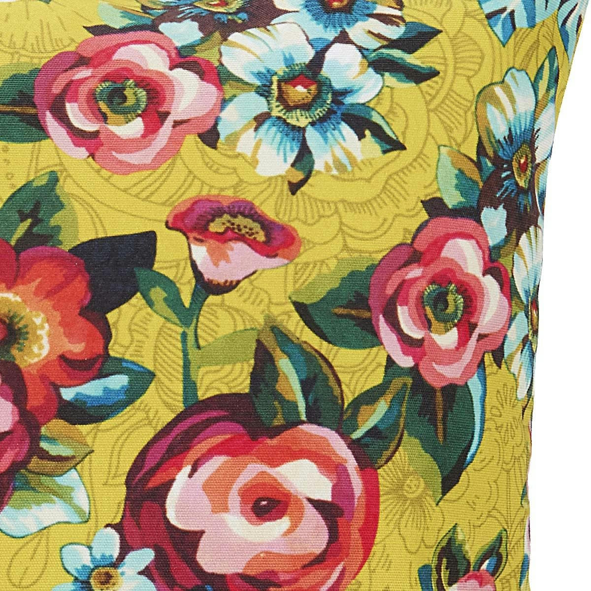 DEVI - Housse de coussin extérieur fleuri jaune 45x45cm