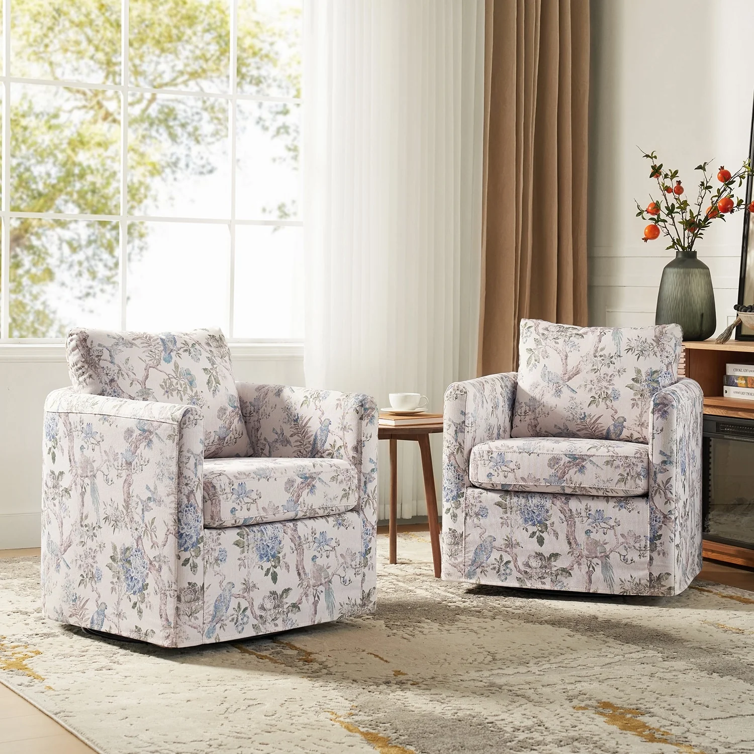 Erkenbald Modern Slipcovered Swivel Chair with Removable Cushion Set of 2 by HULALA HOME