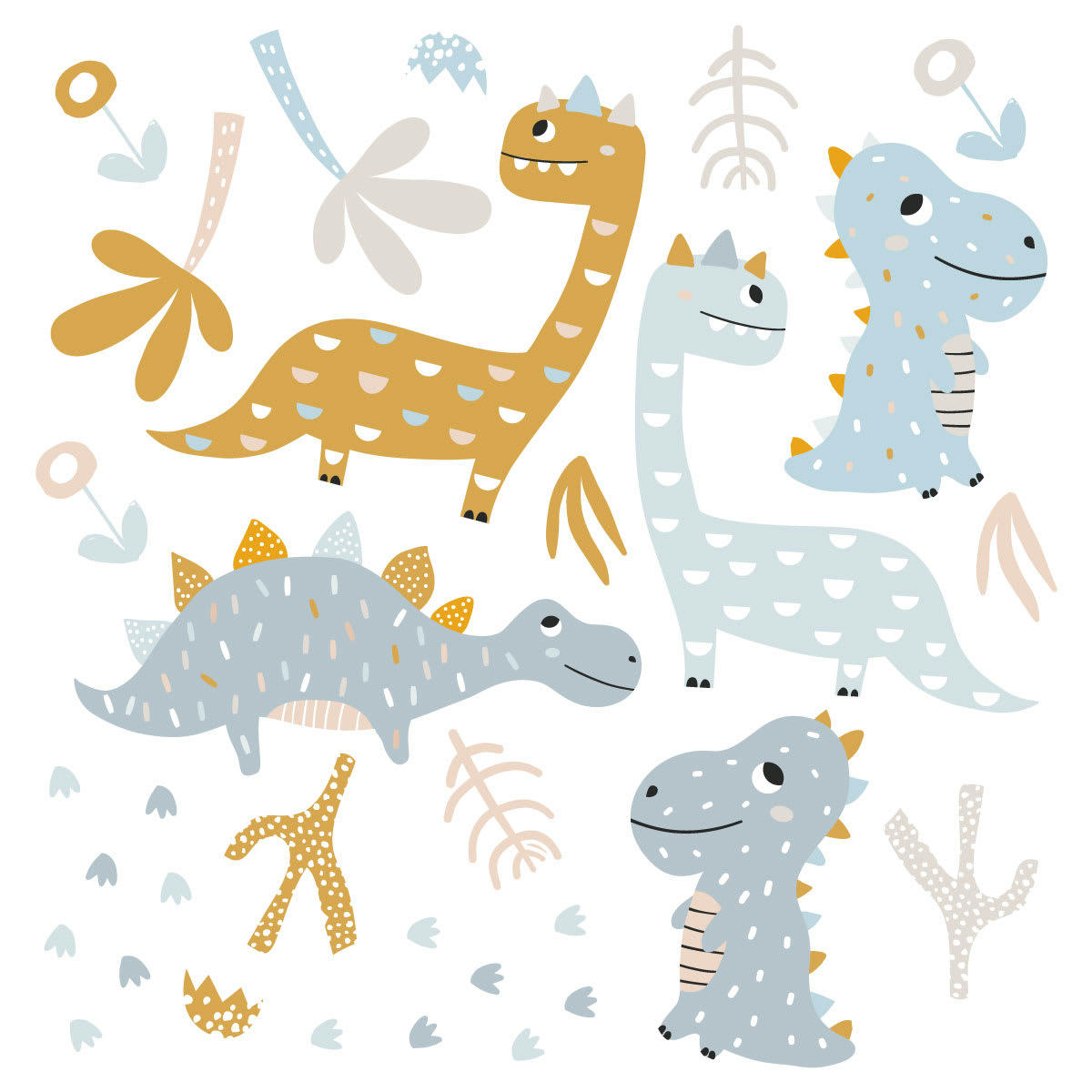 DINOS - Stickers mureaux en vinyle dinosaures bleu et orange