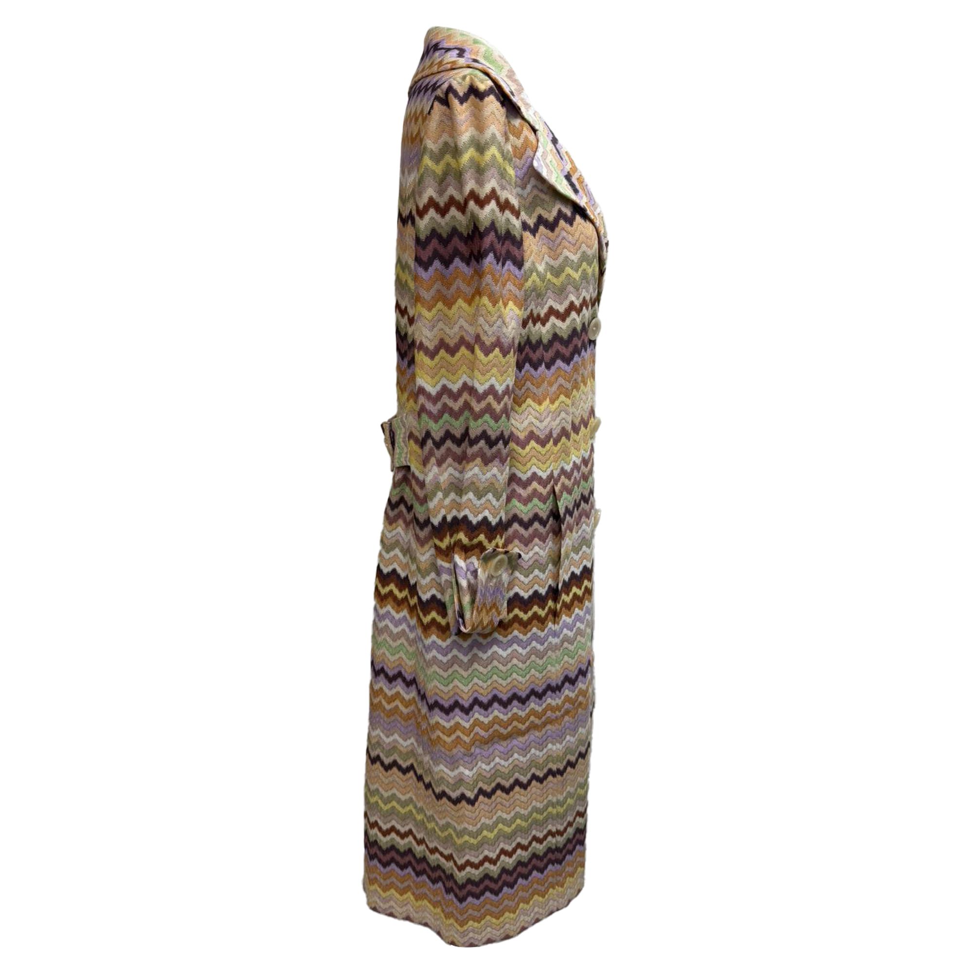 M Missoni Preloved Zig-Zag Double-Breasted Coat in Multicolor Rayon