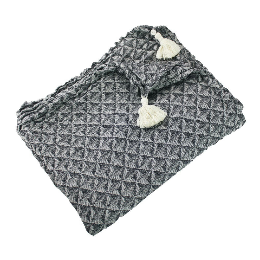 DELTA NOIR - Plaid  métis lin & coton noir 155X130