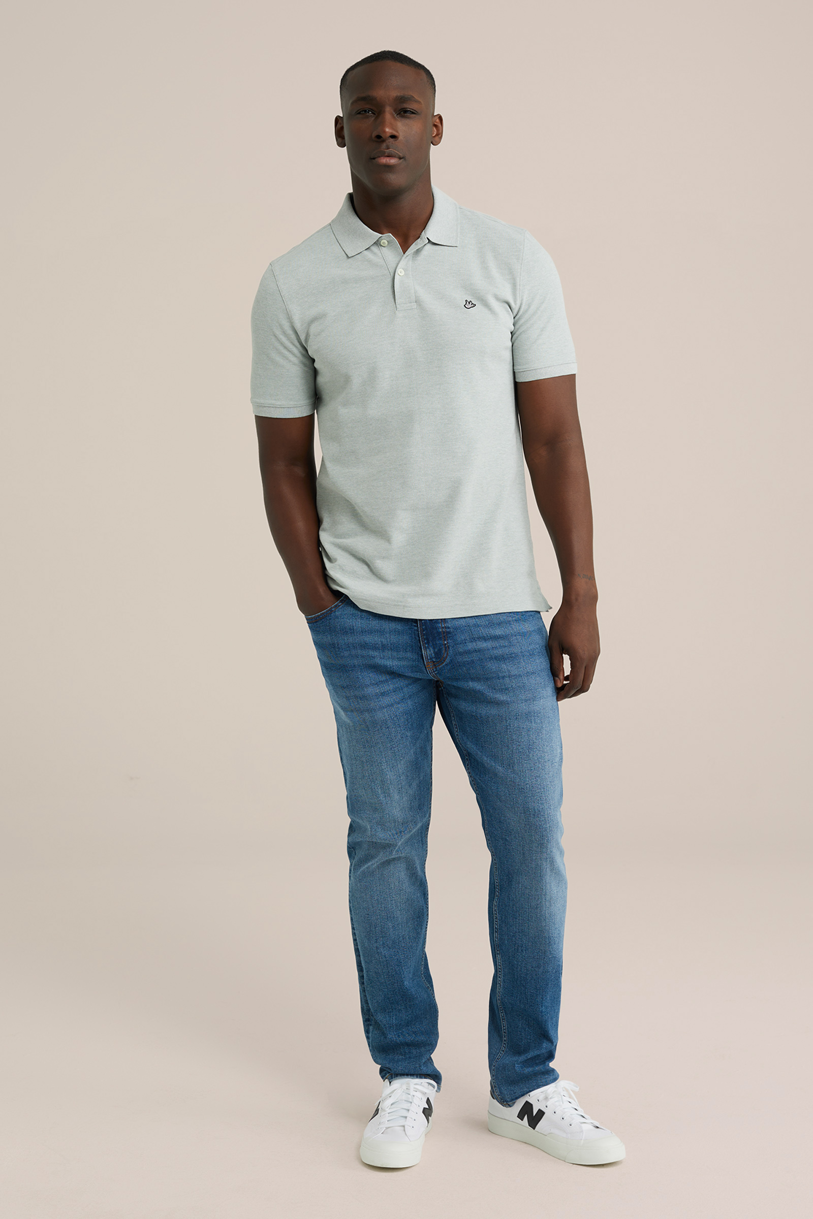 Heren Slim fit polo met structuur met embroidery