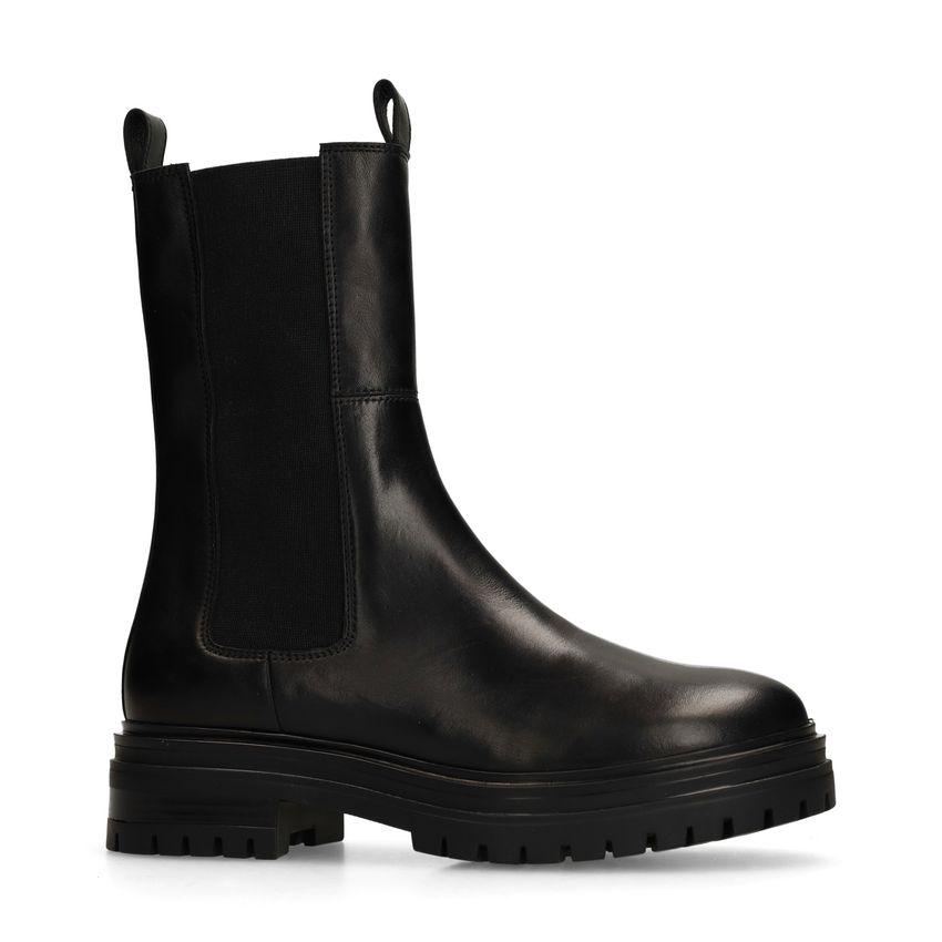Manfield Zwarte leren chelsea boots