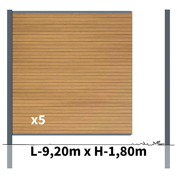 Kit clôture composite poteau à sceller - SANTOS Cèdre H-1,8m