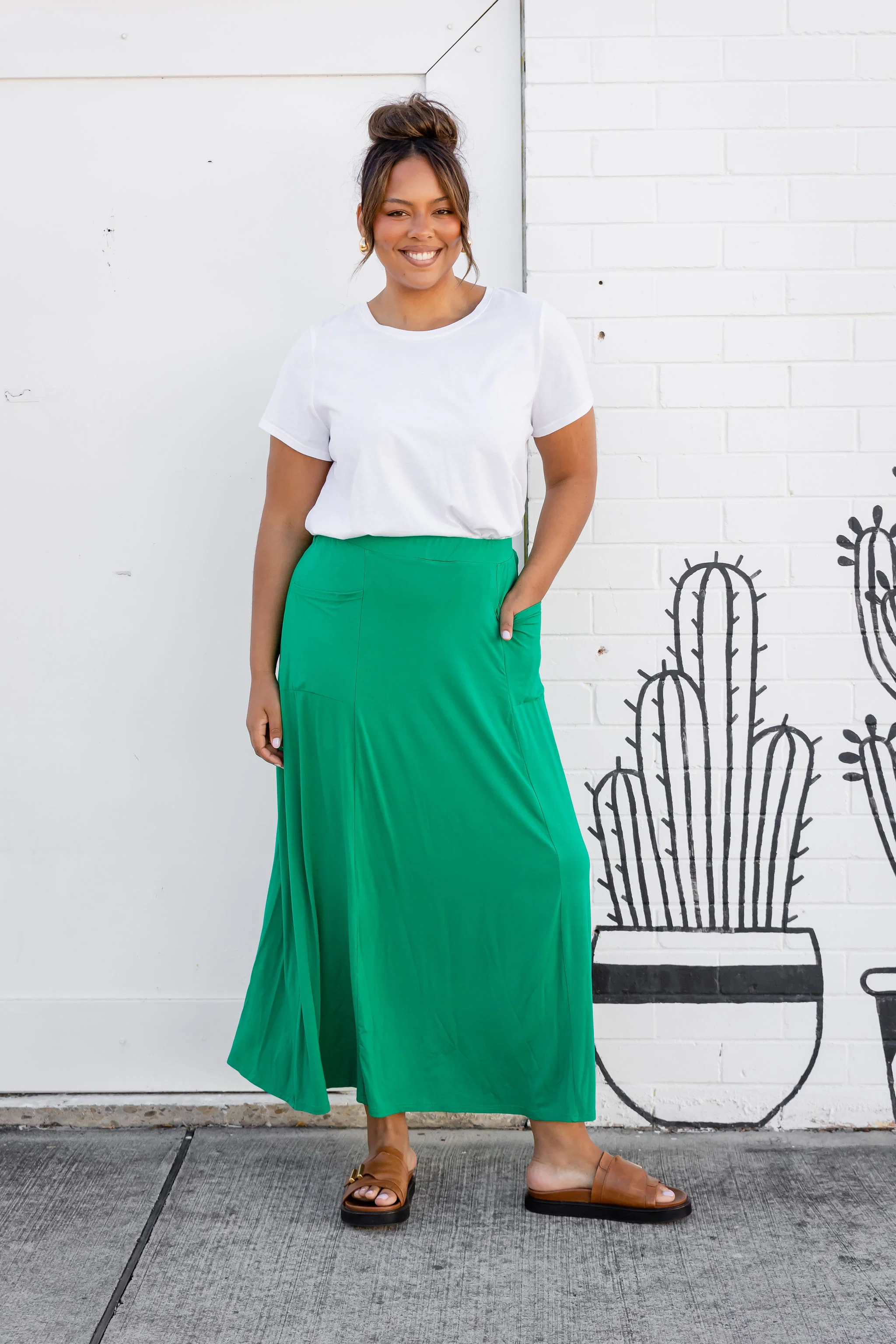 Olivia Maxi Skirt in Jade Green
