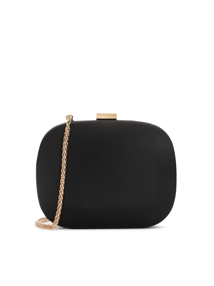 Black fabric clutch bag with rounded shape