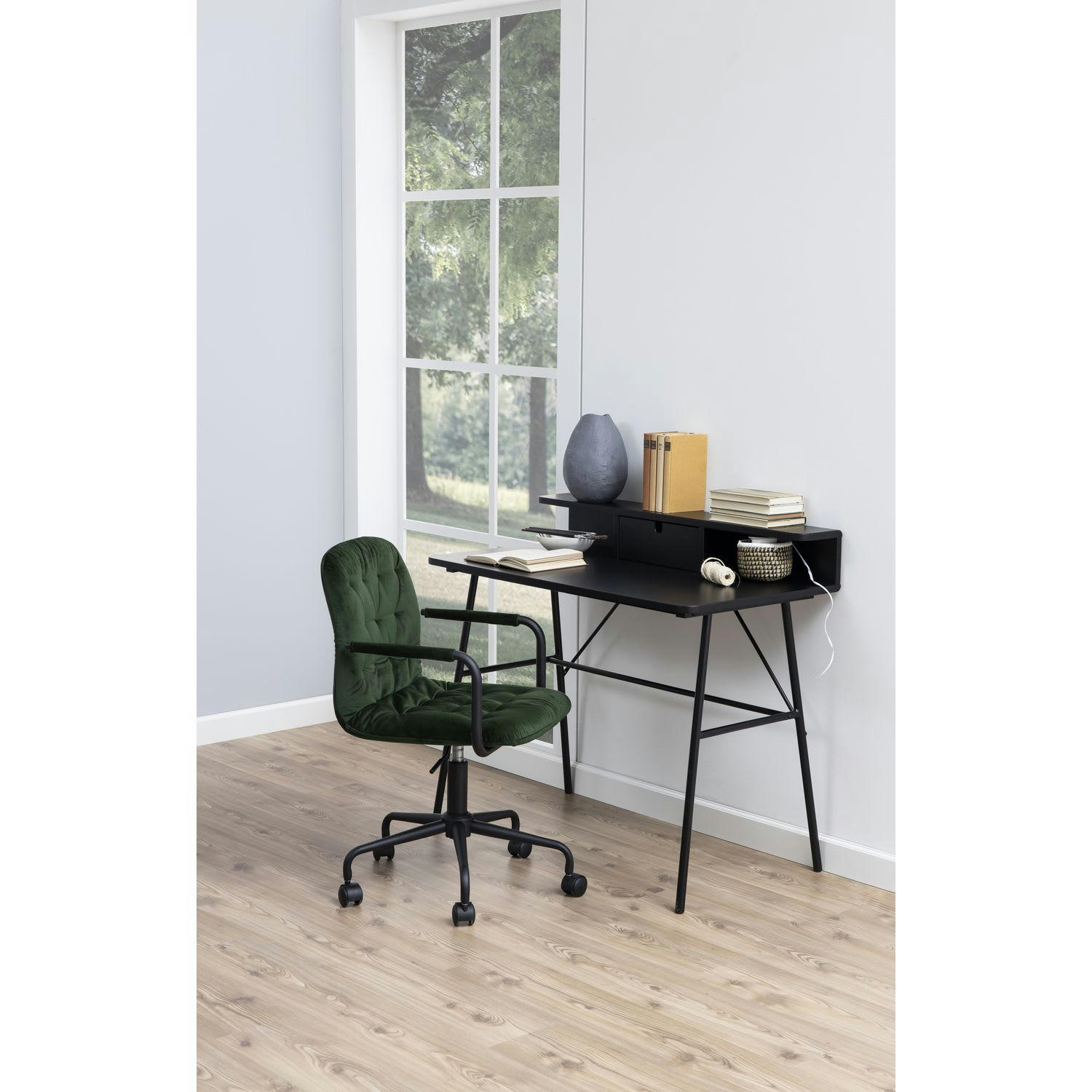 FLORIAN - Bureau 1 tiroir et tablette de rangement en mdf et métal noir