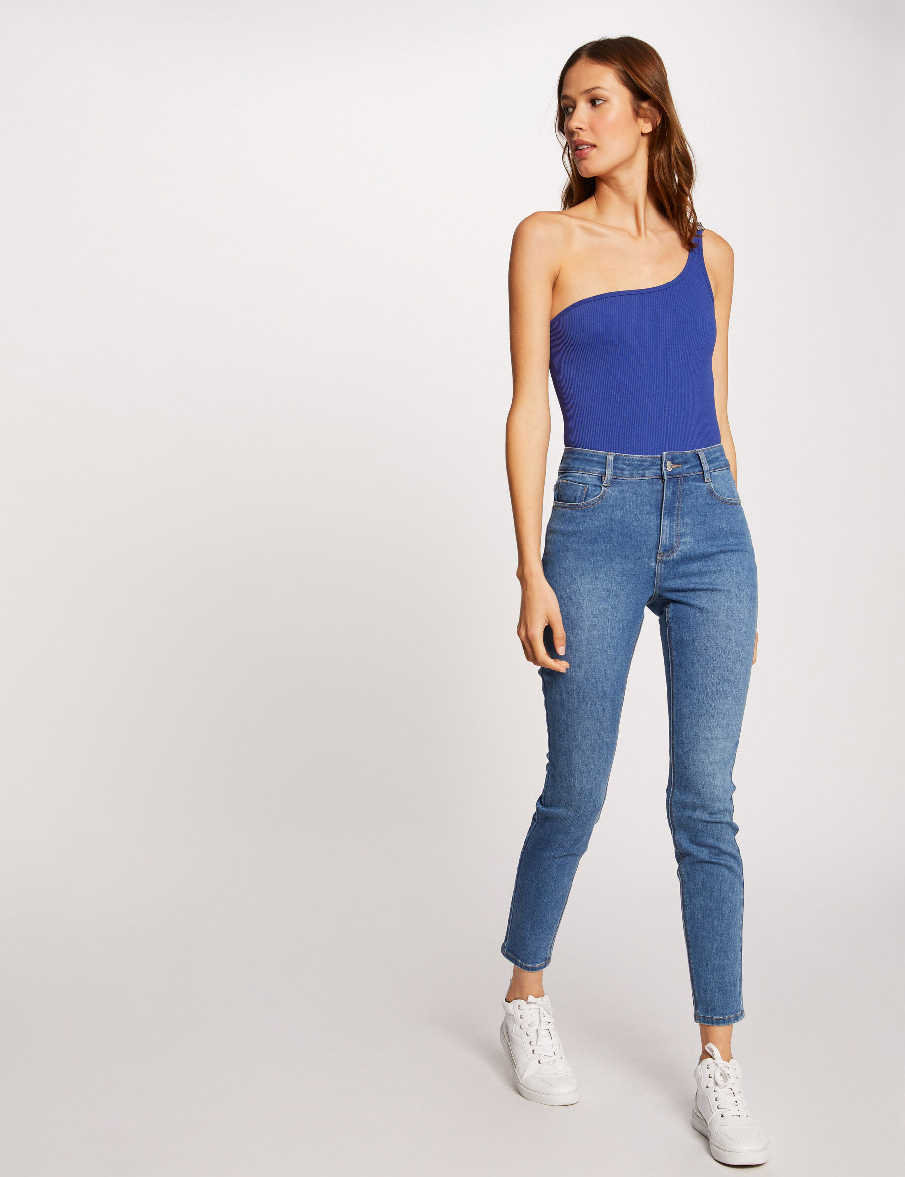 High-Waisted Cropped Slim Jeans Stone Denim Women
