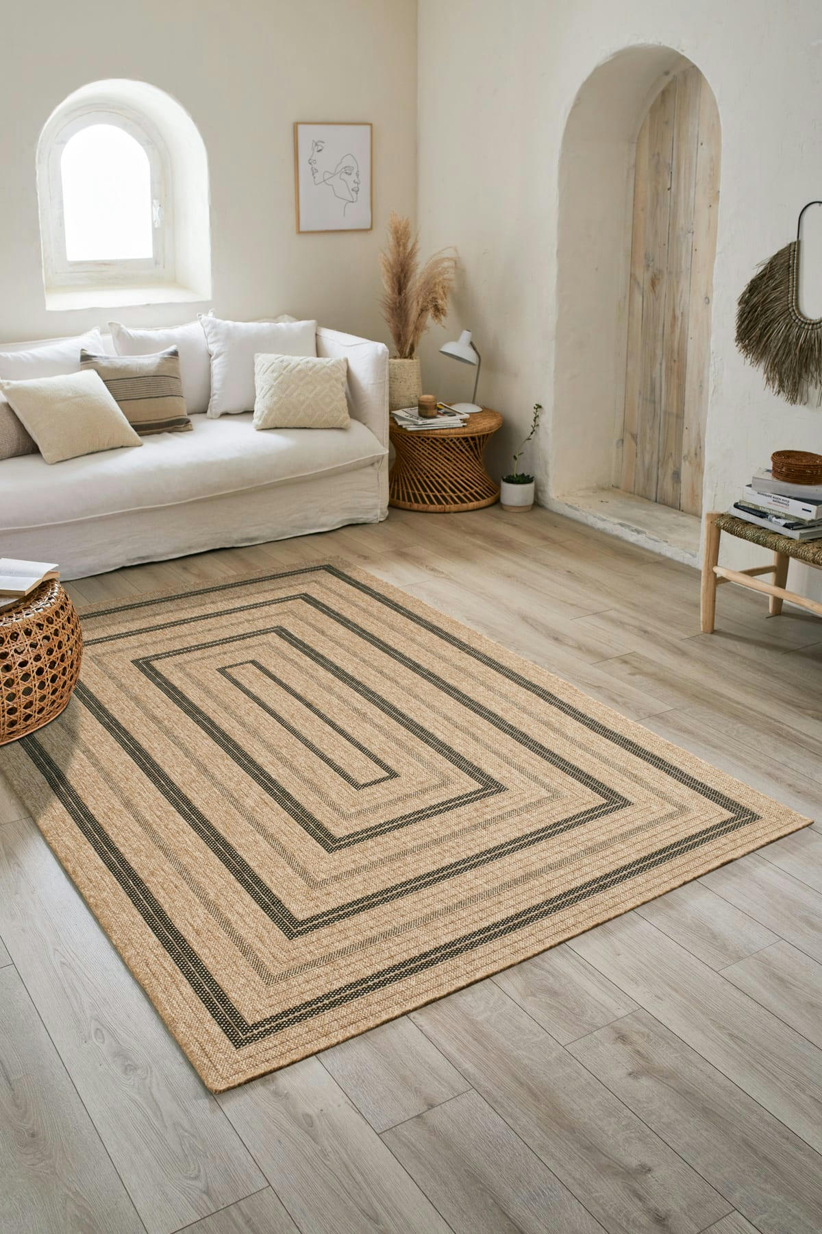 NATURE - Tapis intérieur/extérieur effet jute motif rectangulaire noir 160x230