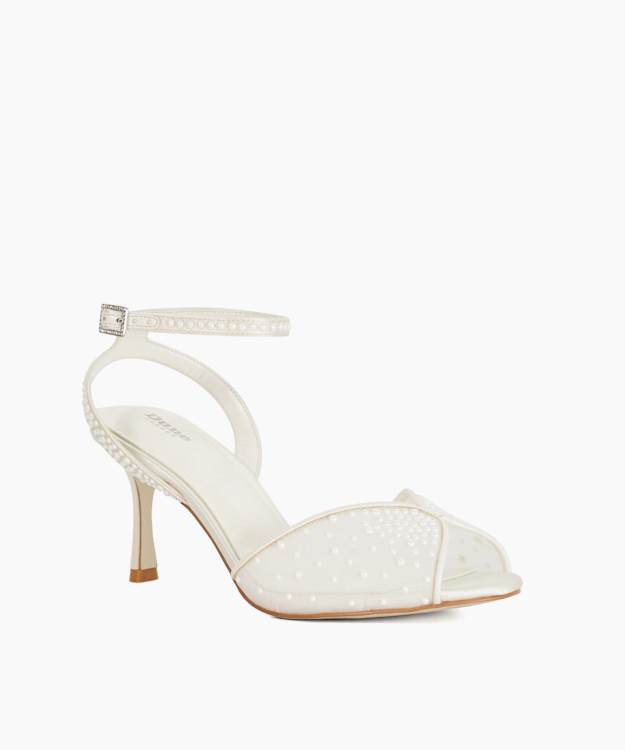 Musings Ivory - Embellished Mesh Ankle Strap Heels