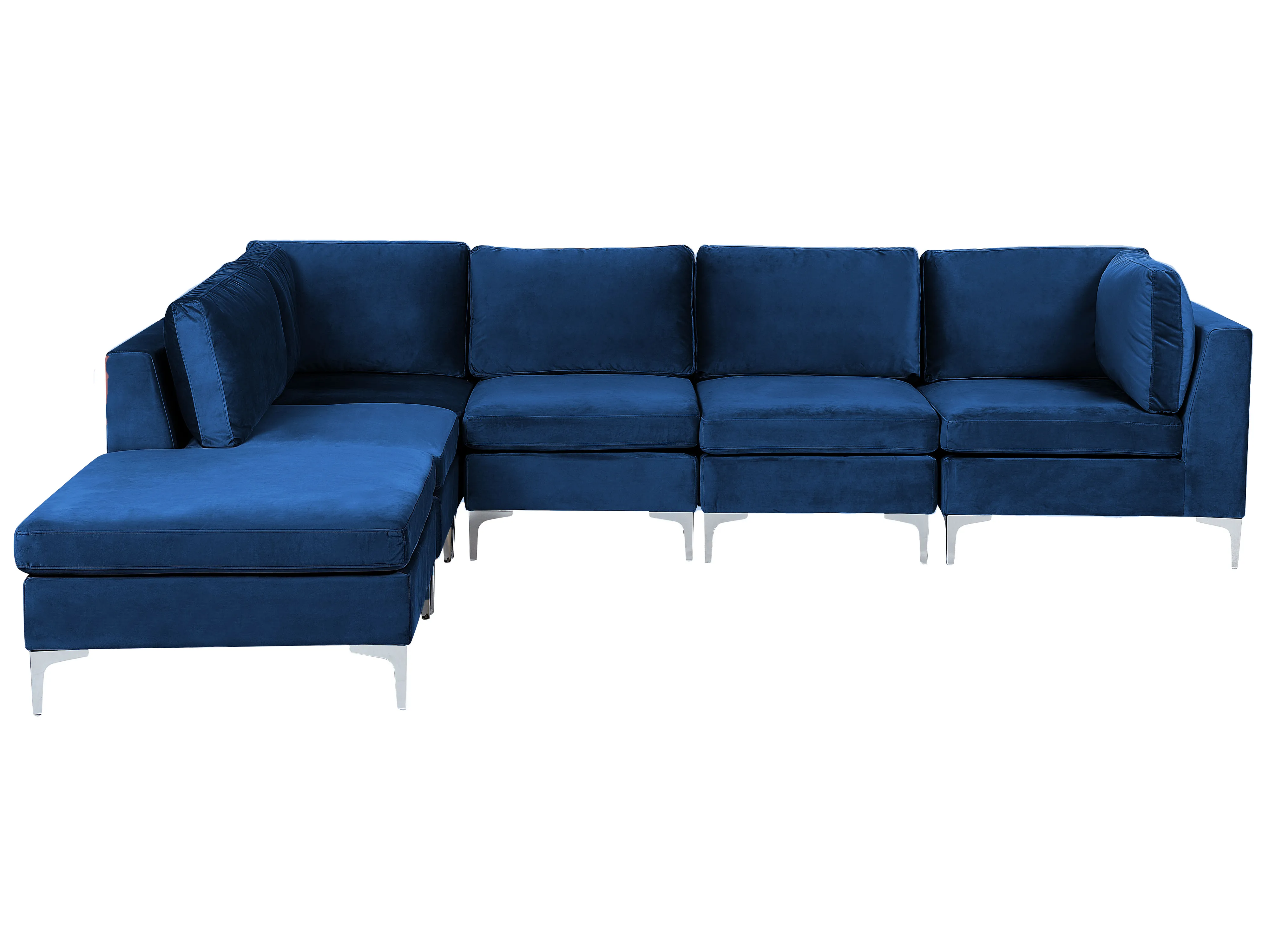 Modular Corner Sofa 5 Seater EVJA Velvet Navy Blue with Ottoman Right Hand
