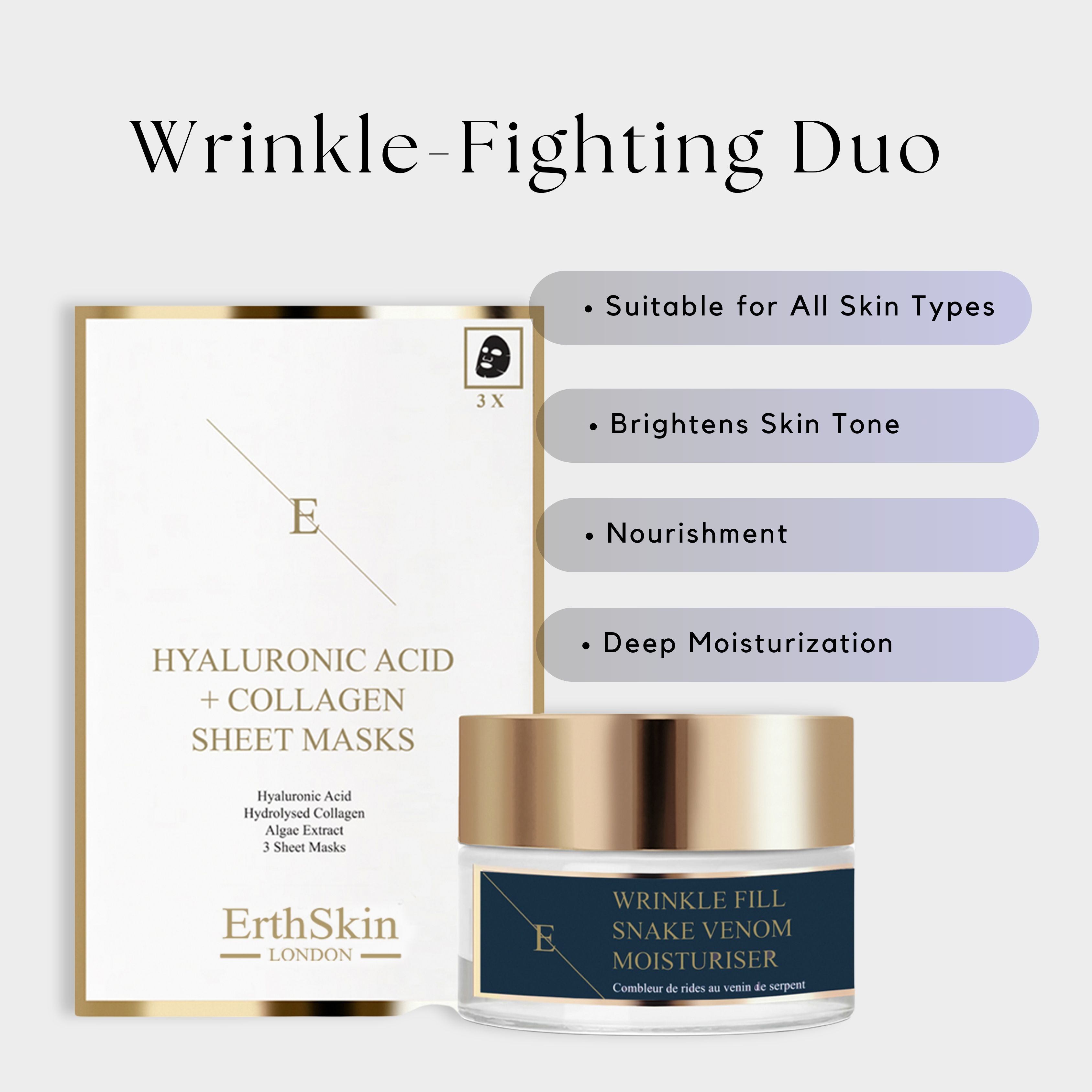 Erth Skin London Anti-Wrinkle Set: Snake Venom Cream 50ml   Hyaluronic Sheet Mask