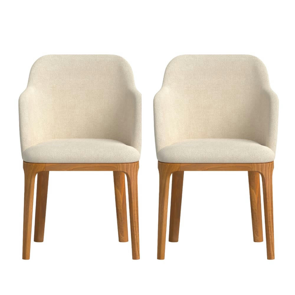 ALENI - 2 Chaises avec tissu fabriqué à la main en couleur beige